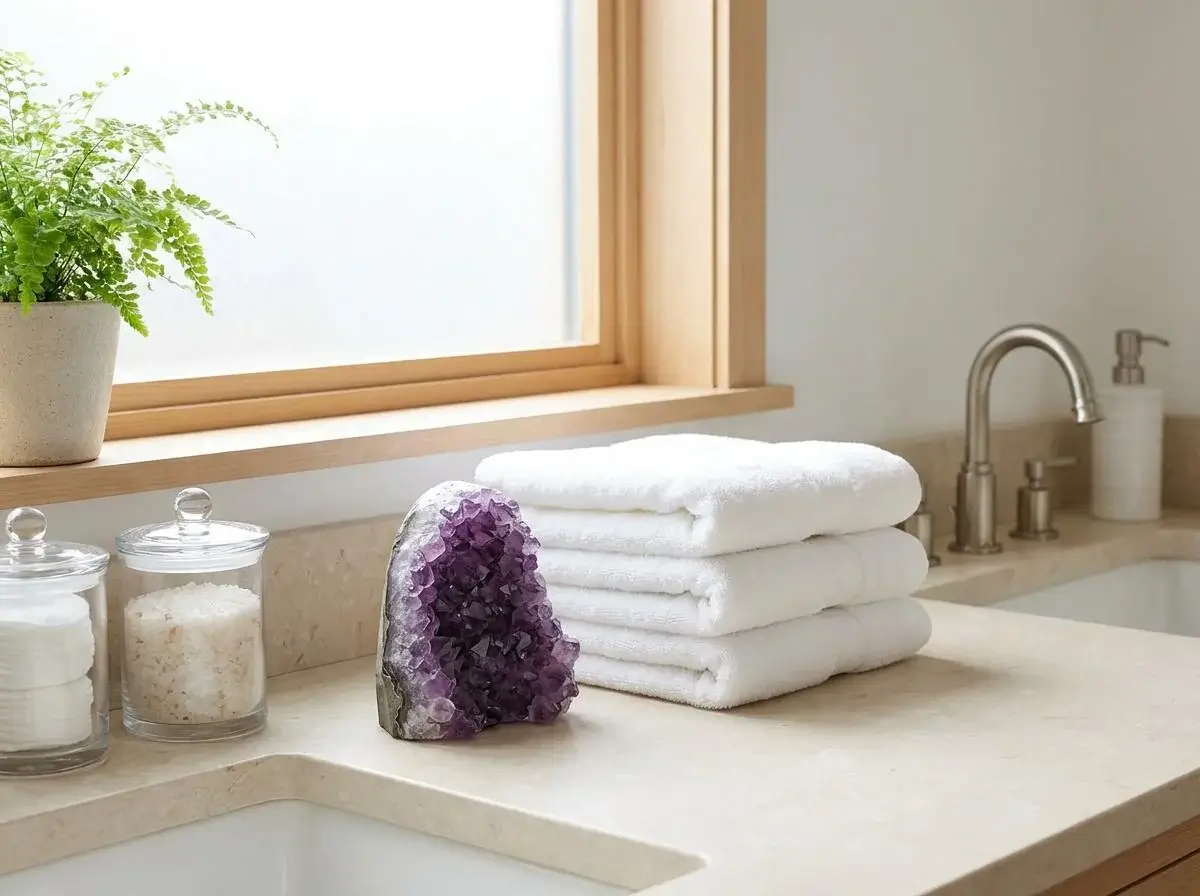 ajhna ametistova geoda ob brisačah na urejeni kopalniški površini