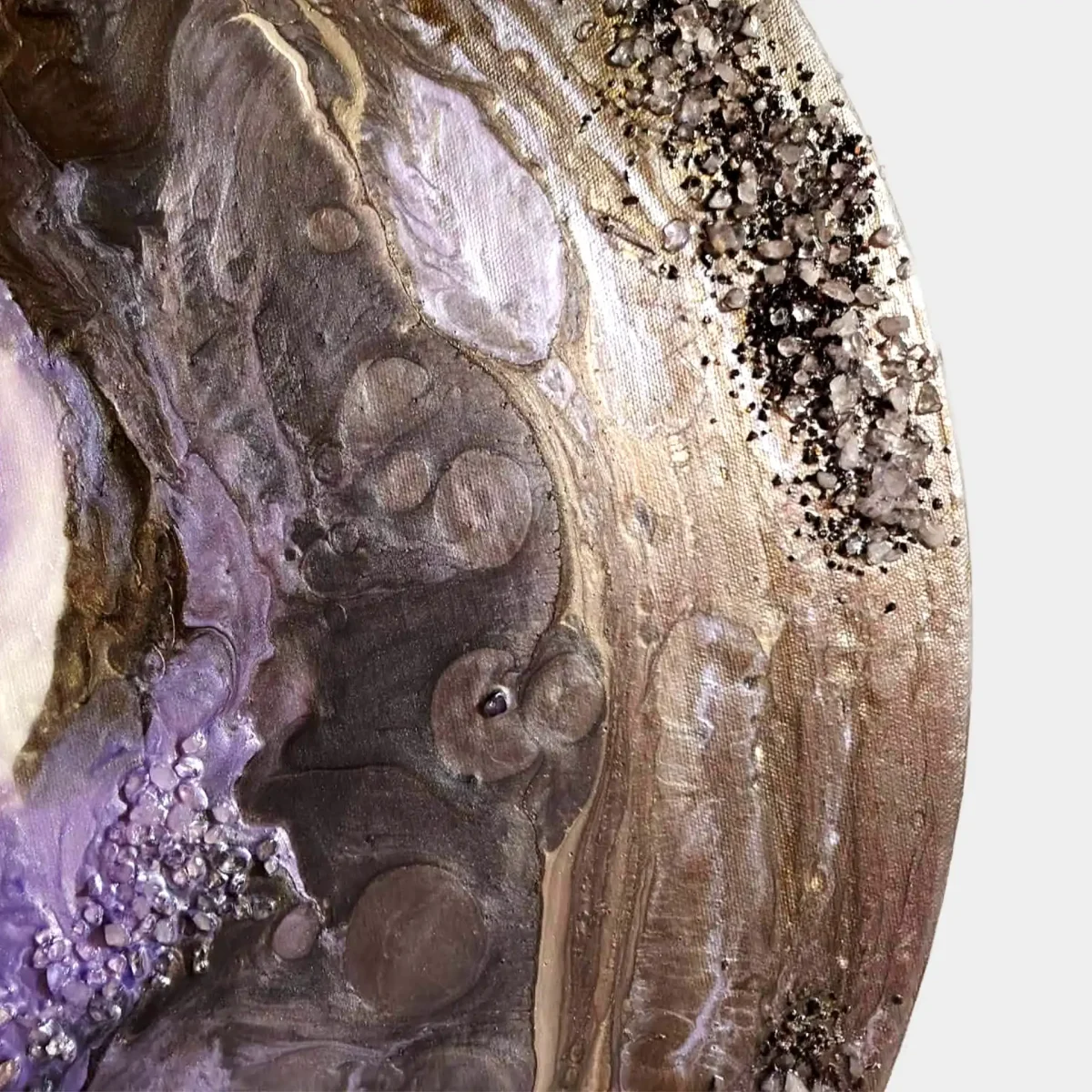 Macro detail of the amethyst geode eye with dark crystal cluster, Dance of the Soul by Nóra Baka