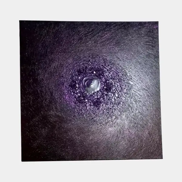 ull view of The Whirlpool Galaxy – Messier 51, a square amethyst painting with a luminous spiral centre
